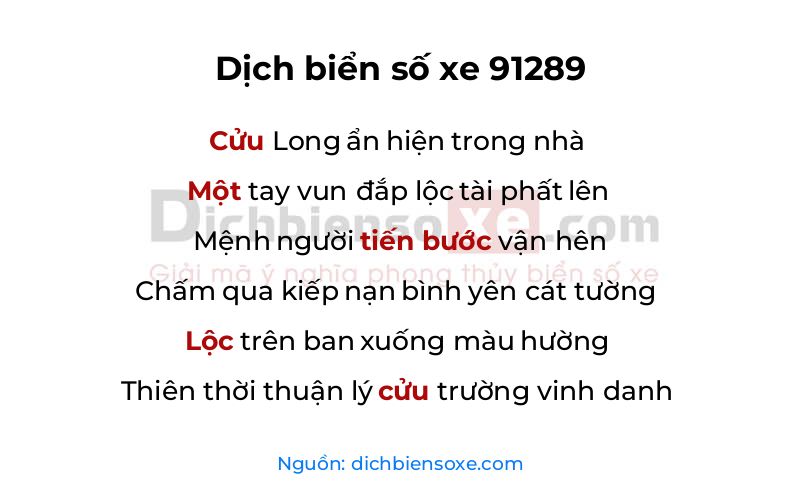 Dịch thơ biển số 91289