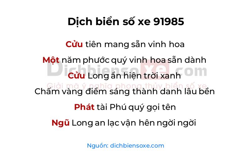 Dịch thơ biển số 91985