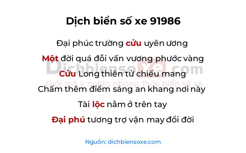 Dịch thơ biển số 91986