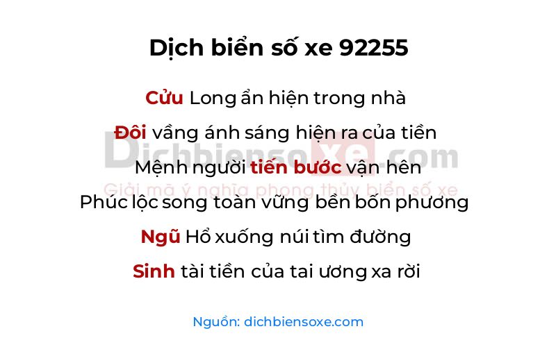 Dịch thơ biển số 92255