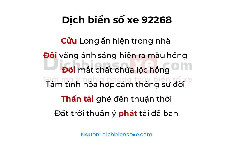 Dịch thơ biển số 92268