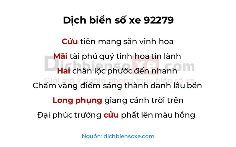 Dịch thơ biển số 92279