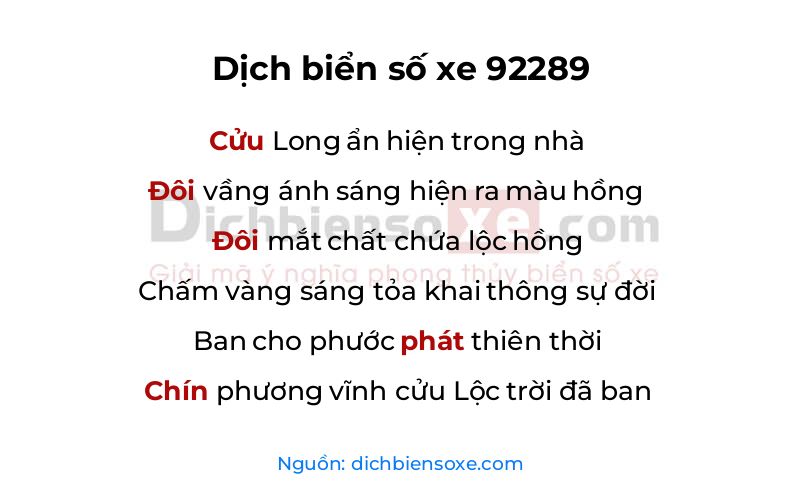 Dịch thơ biển số 92289