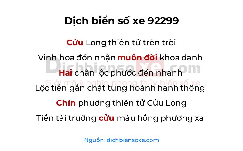 Dịch thơ biển số 92299