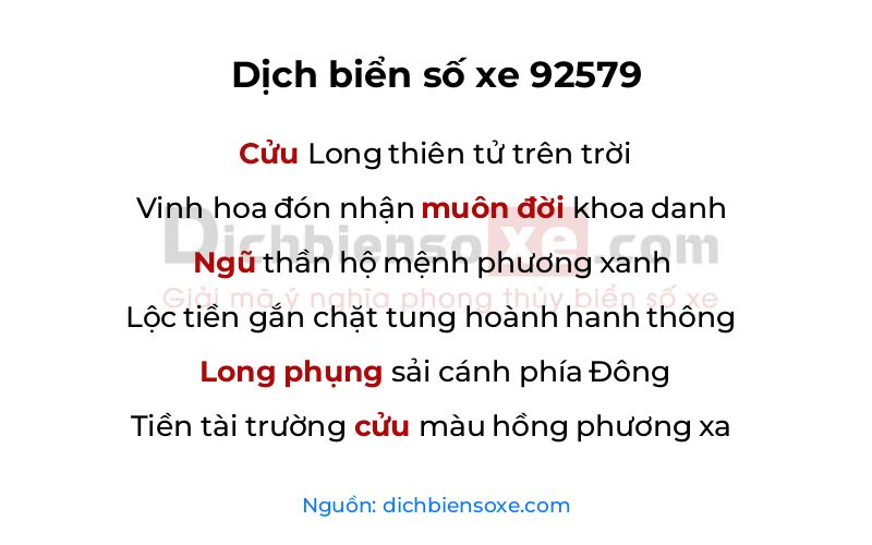 Dịch thơ biển số 92579