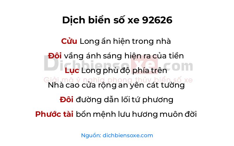 Dịch thơ biển số 92626