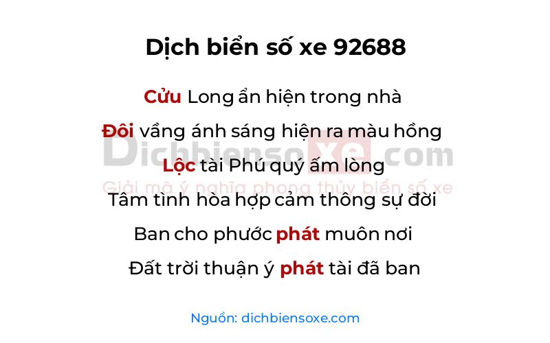 Dịch thơ biển số 92688