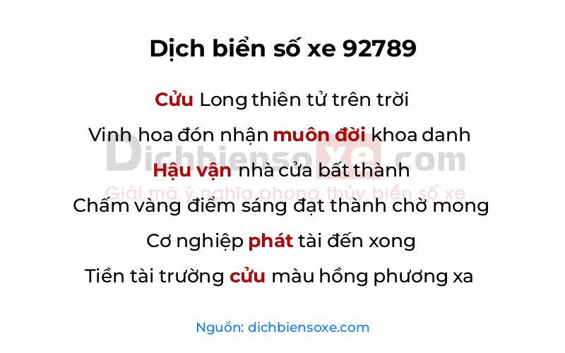 Dịch thơ biển số 92789