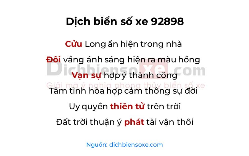 Dịch thơ biển số 92898