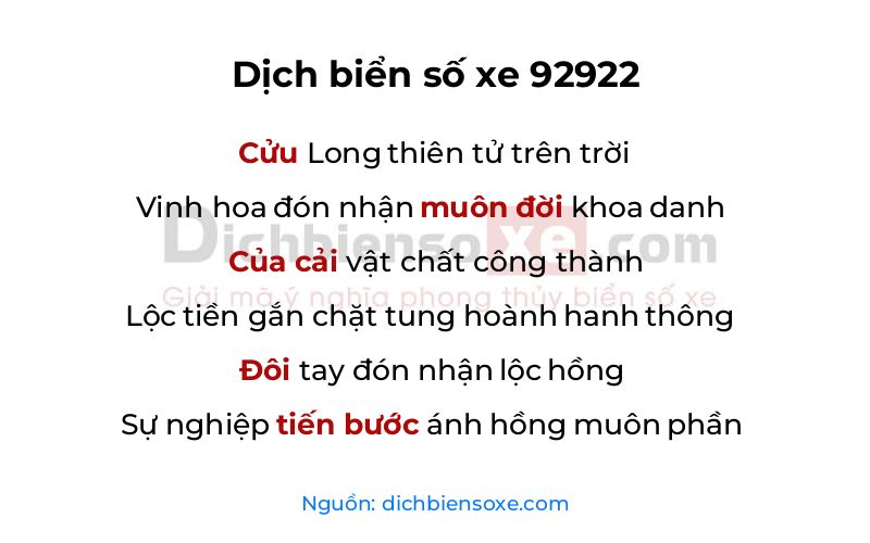 Dịch thơ biển số 92922