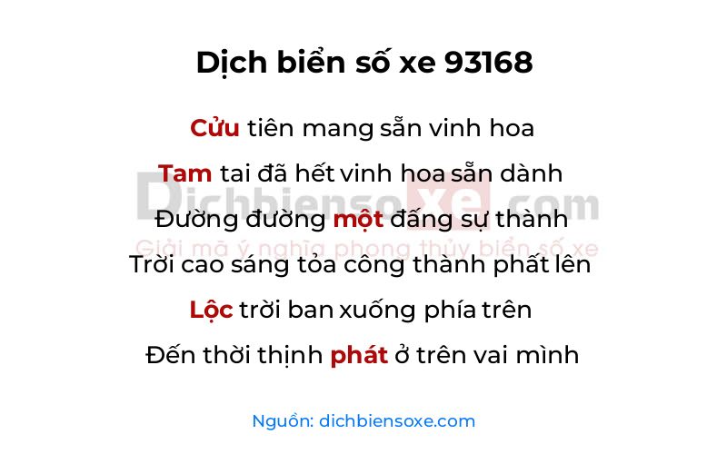 Dịch thơ biển số 93168