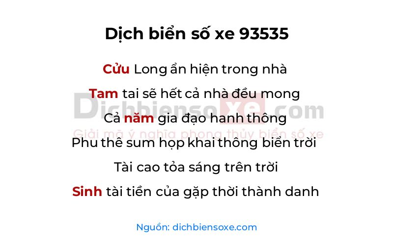 Dịch thơ biển số 93535