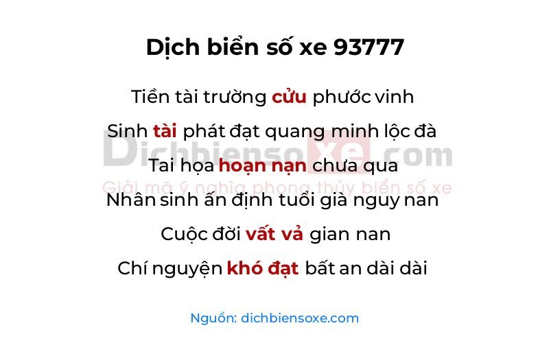 Dịch thơ biển số 93777