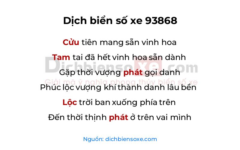 Dịch thơ biển số 93868