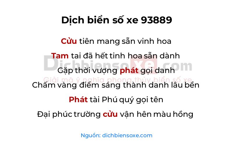 Dịch thơ biển số 93889