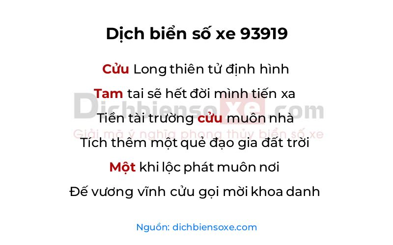 Dịch thơ biển số 93919