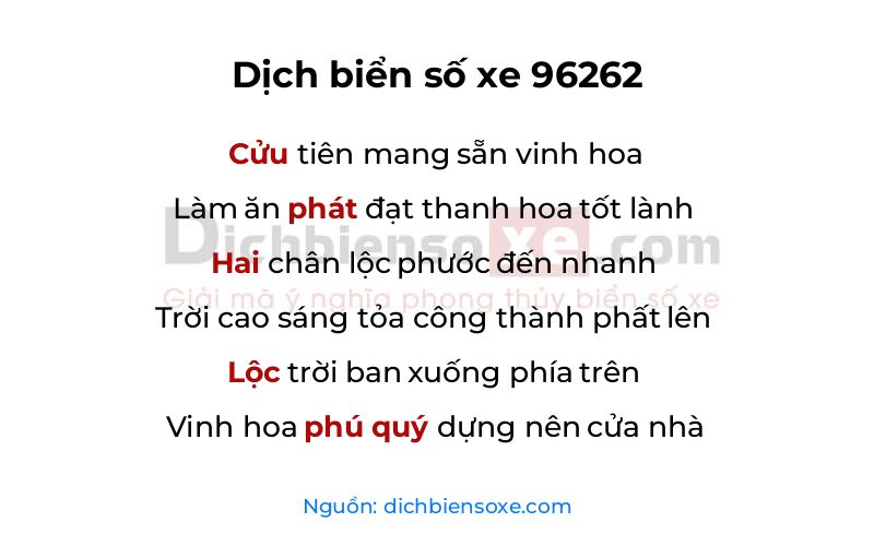 Dịch thơ biển số 96262