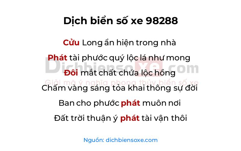 Dịch thơ biển số 98288