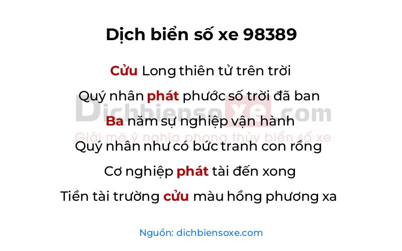 Dịch thơ biển số 98389