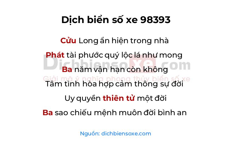 Dịch thơ biển số 98393