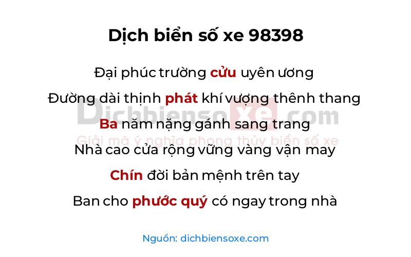 Dịch thơ biển số 98398