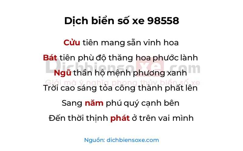 Dịch thơ biển số 98558