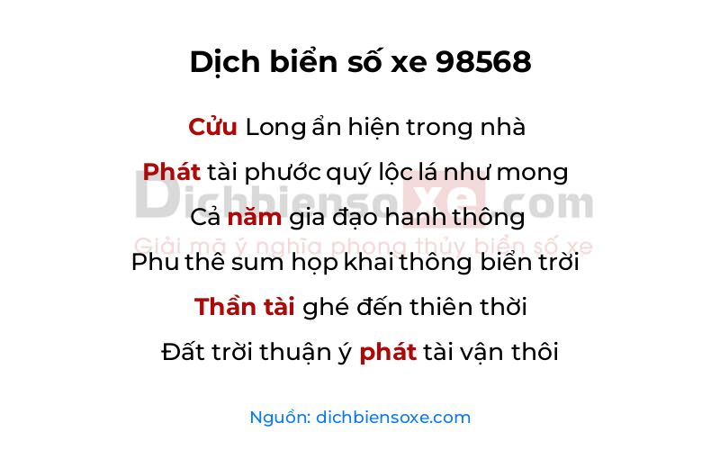 Dịch thơ biển số 98568