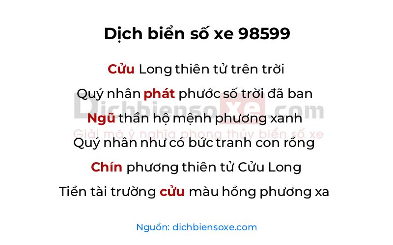 Dịch thơ biển số 98599