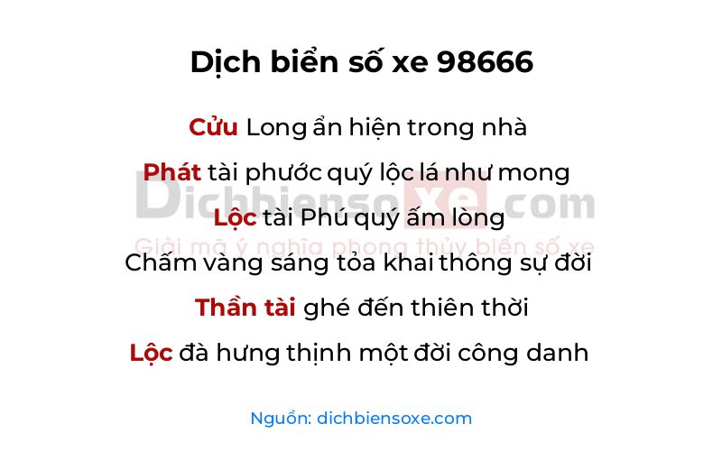 Dịch thơ biển số 98666