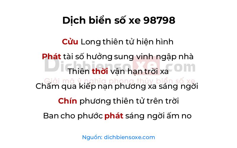 Dịch thơ biển số 98798