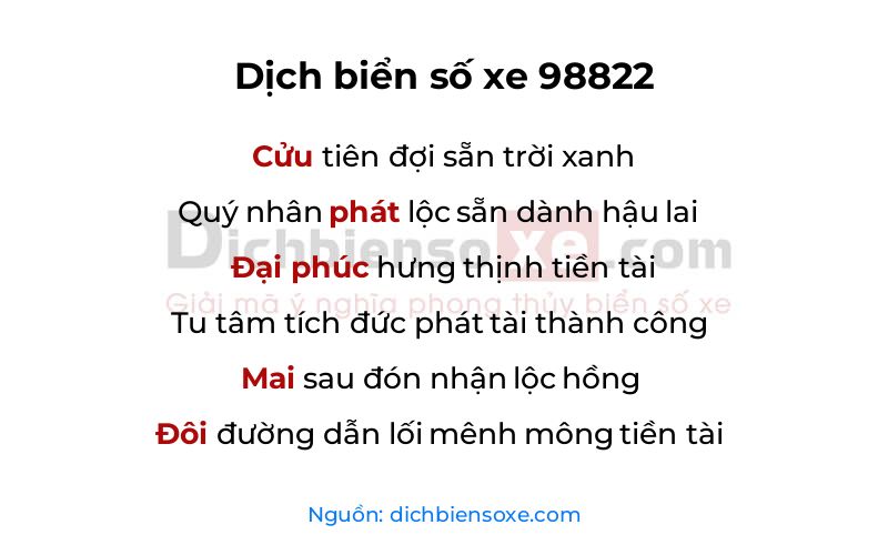 Dịch thơ biển số 98822