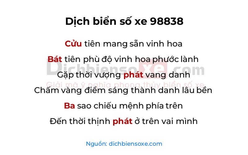 Dịch thơ biển số 98838