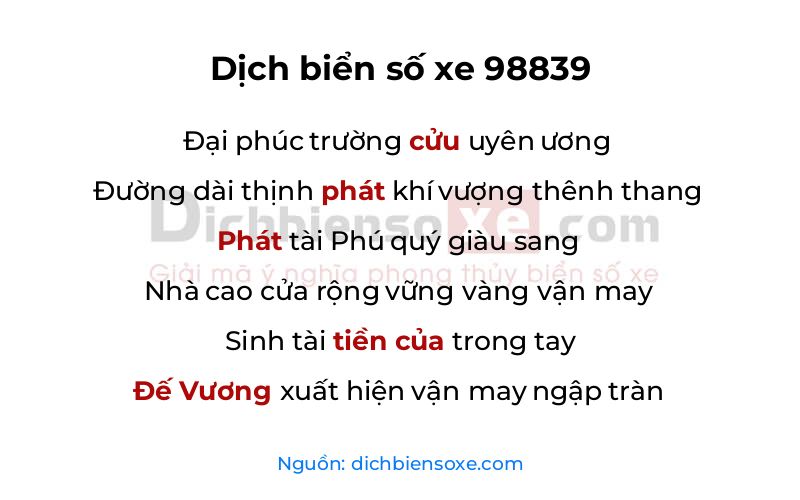 Dịch thơ biển số 98839