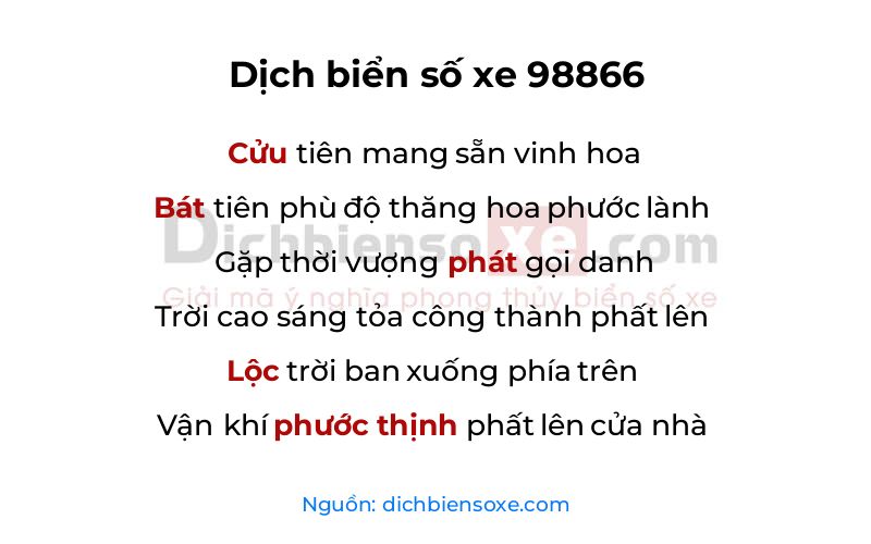 Dịch thơ biển số 98866