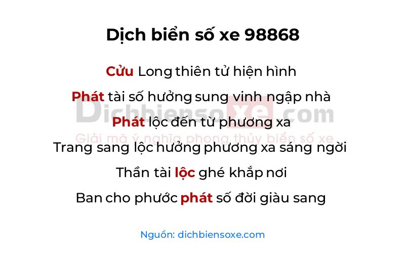 Dịch thơ biển số 98868