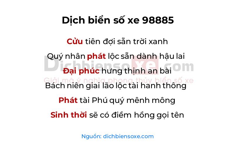 Dịch thơ biển số 98885