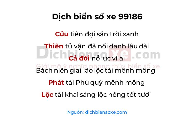 Dịch thơ biển số 99186