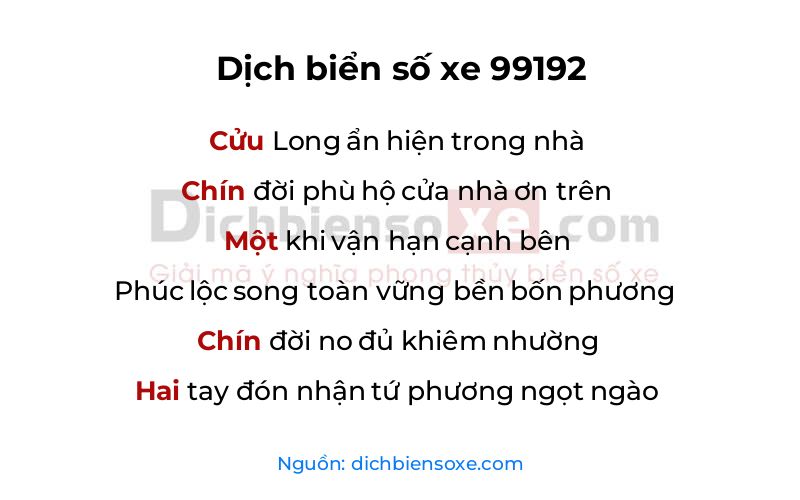 Dịch thơ biển số 99192