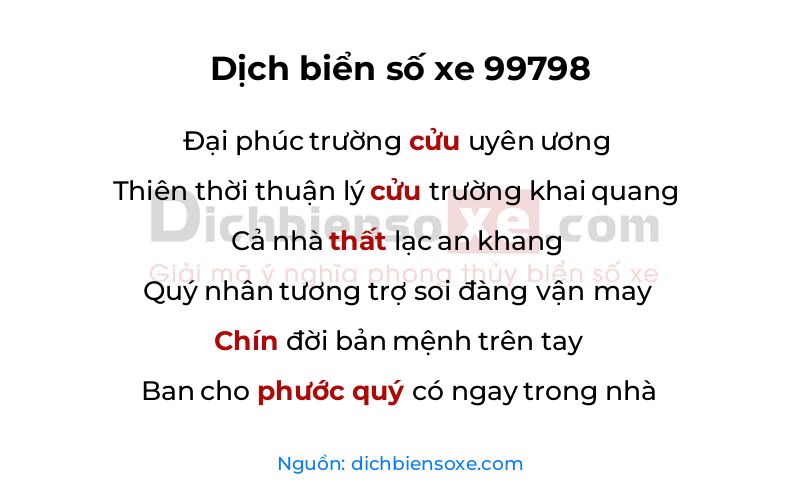 Dịch thơ biển số 99798