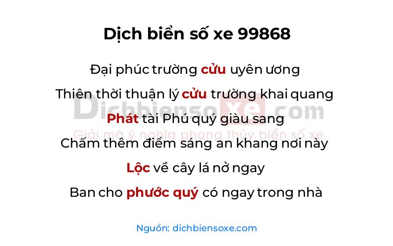 Dịch thơ biển số 99868