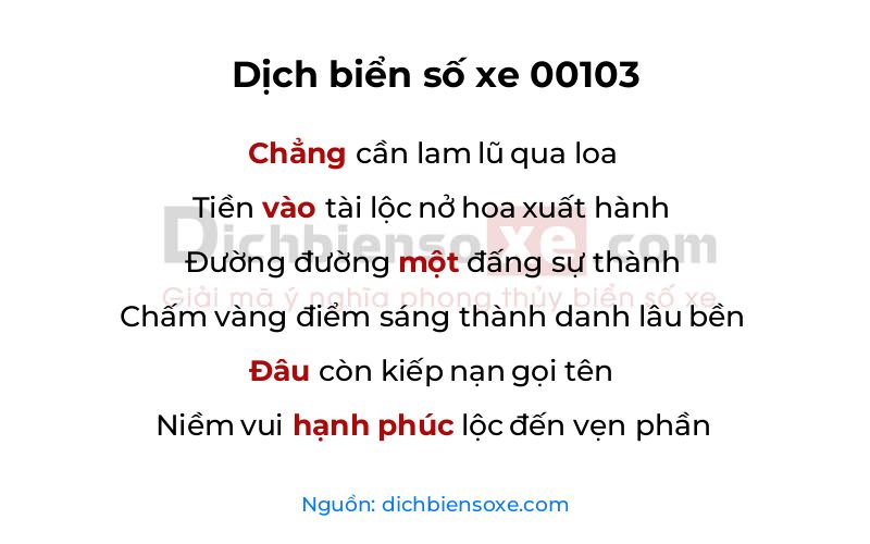 Dịch thơ biển số 00103