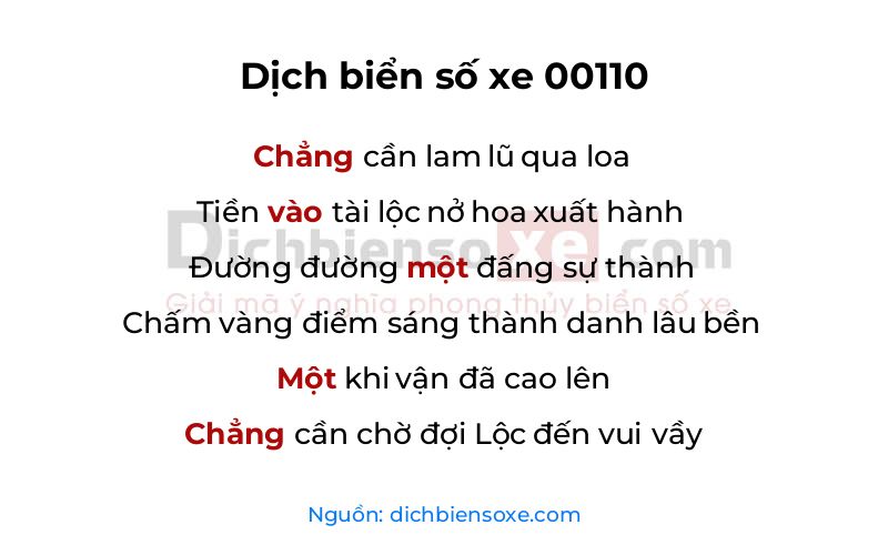 Dịch thơ biển số 00110