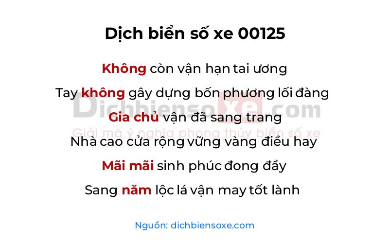 Dịch thơ biển số 00125