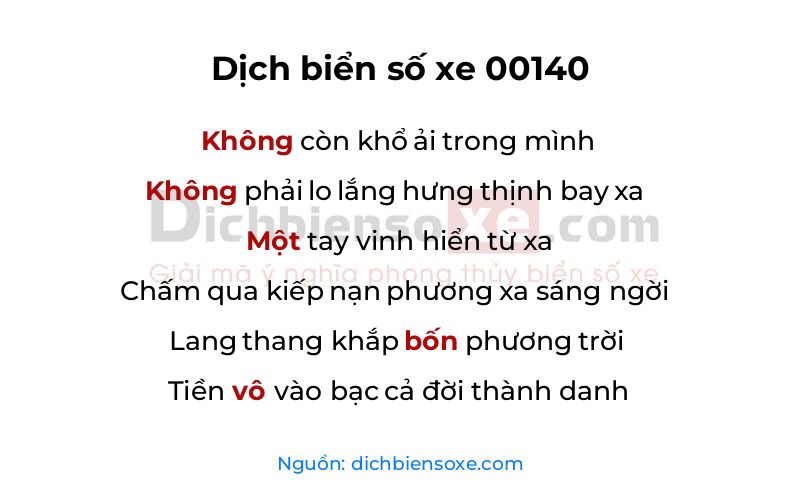 Dịch thơ biển số 00140