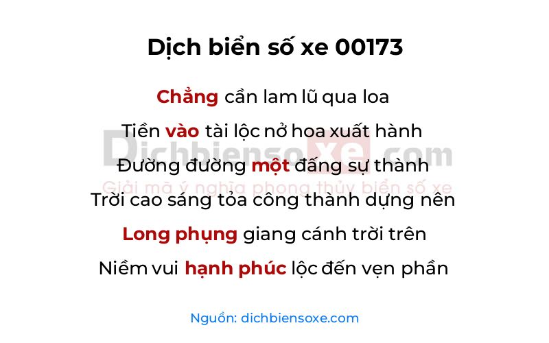 Dịch thơ biển số 00173