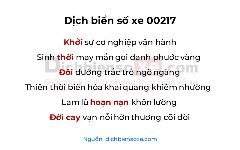 Dịch thơ biển số 00217