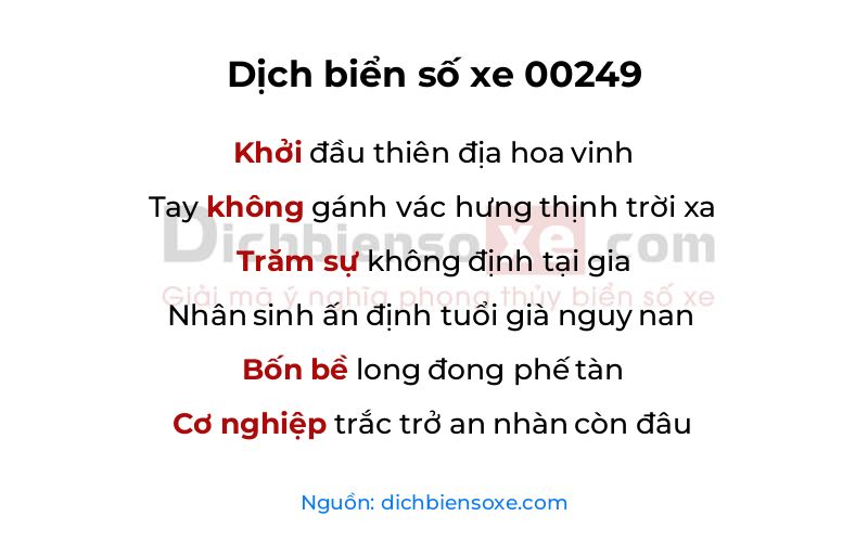 Dịch thơ biển số 00249