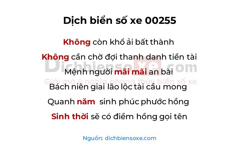 Dịch thơ biển số 00255