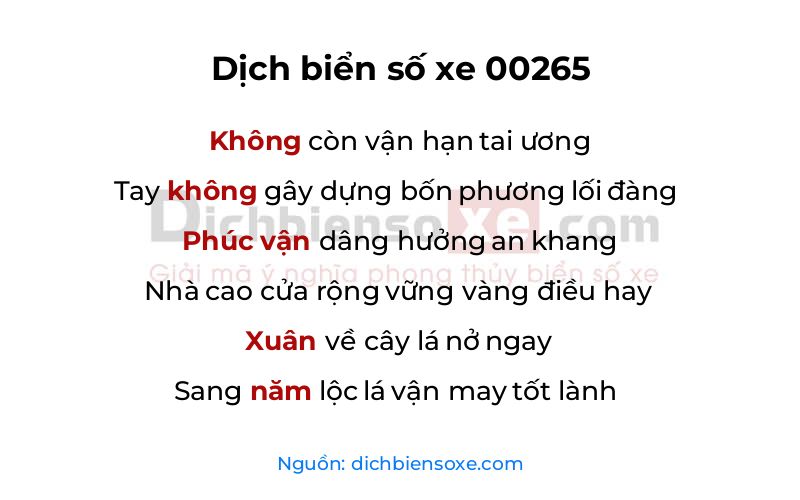 Dịch thơ biển số 00265