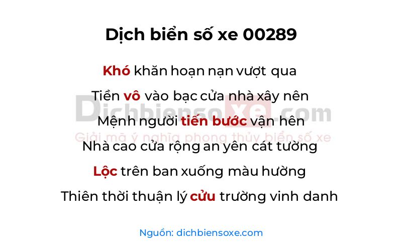 Dịch thơ biển số 00289